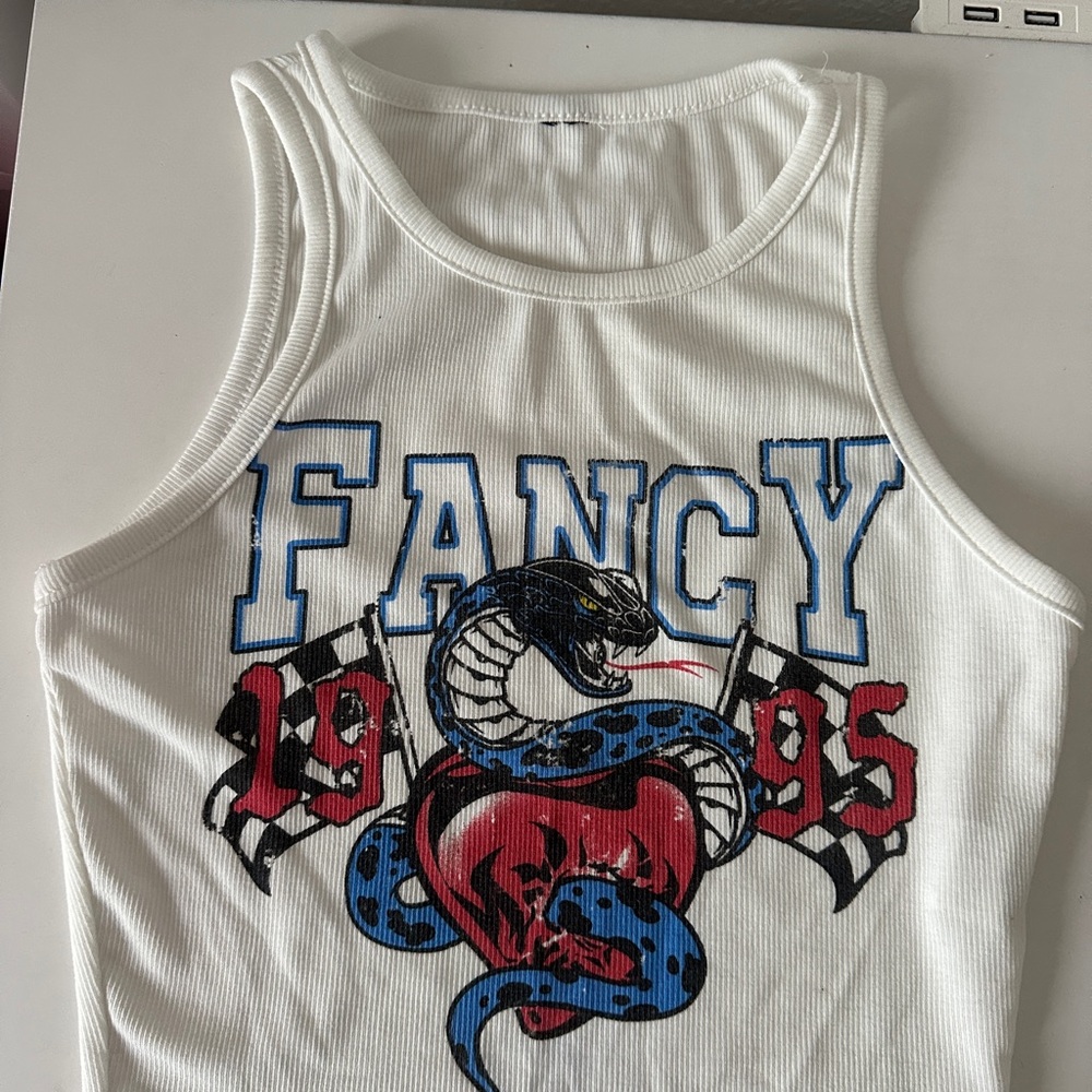 White Tank Top with Snake and Fancy Print